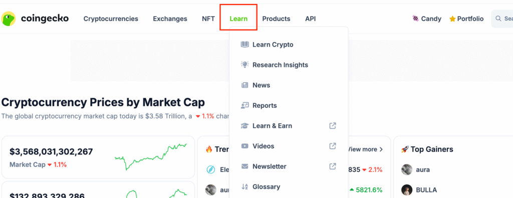 CoinGecko News or Learn tab