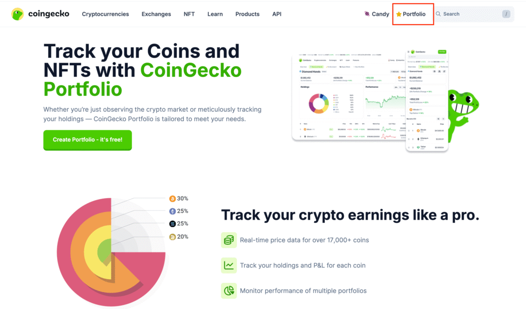 CoinGecko Portfolio tab