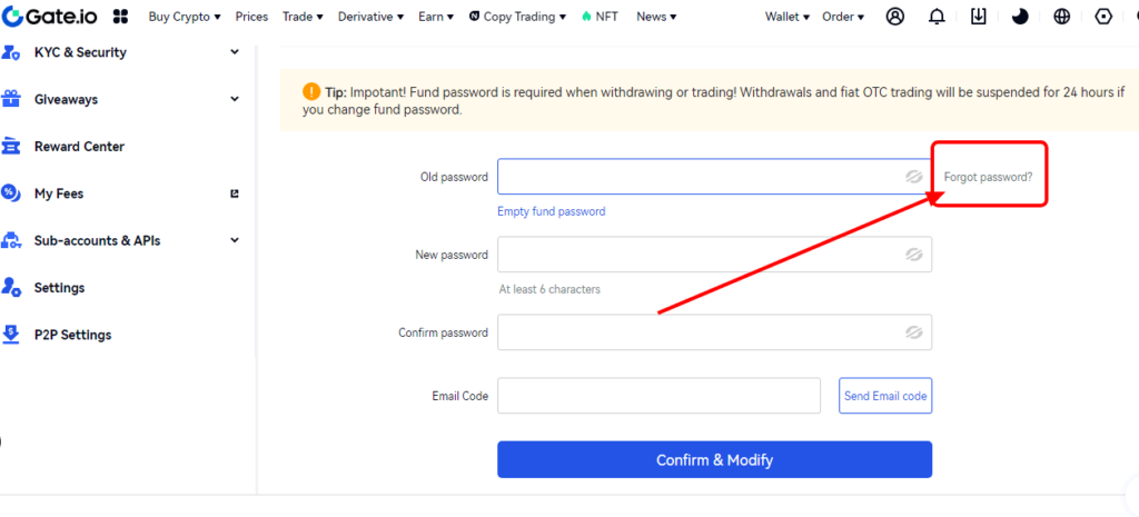 How To Recover Gate.io Fund Password forget password