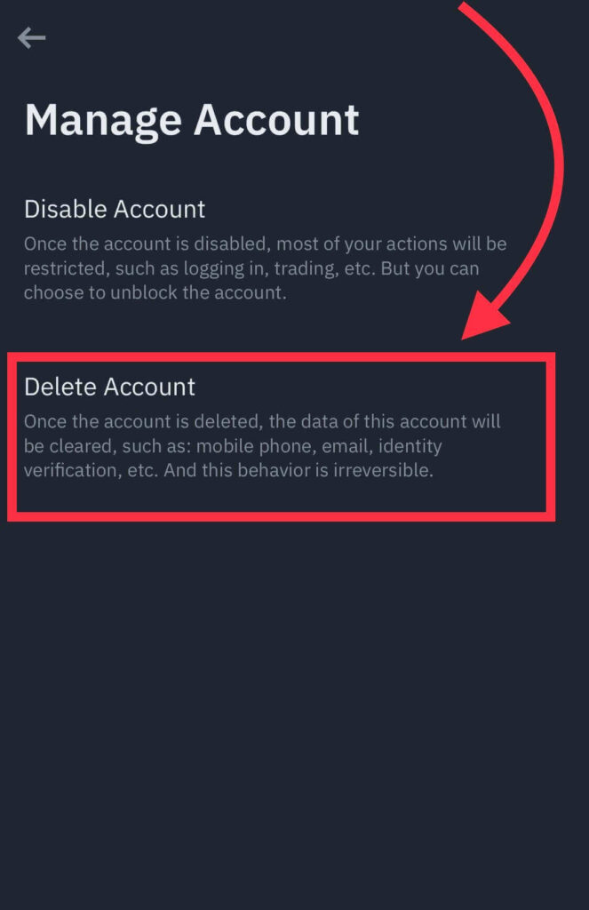 can you delete binance account