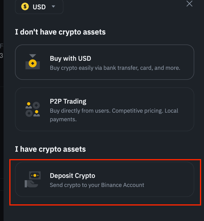 Binance Deposit Crypto Screen