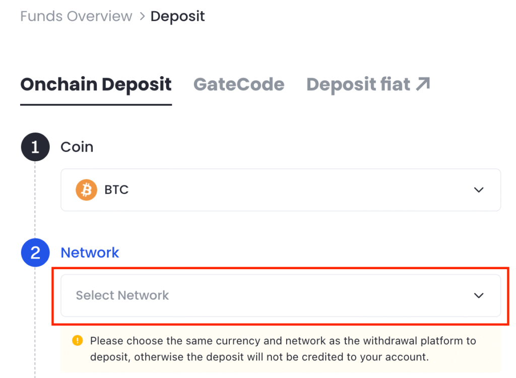 Gate.io Bitcoin Network Selection