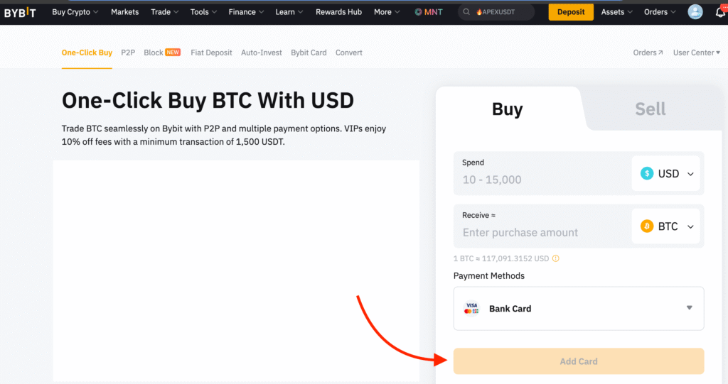 Bybit Complete Bitcoin Buy