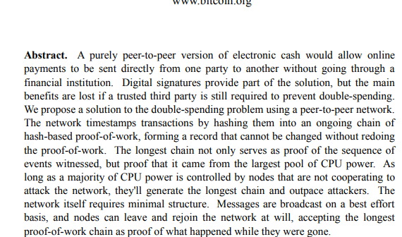 Abstract of The Bitcoin Whitepaper