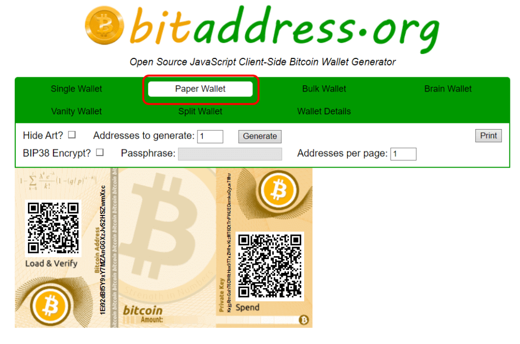 Bitcoin Paper Wallet Example