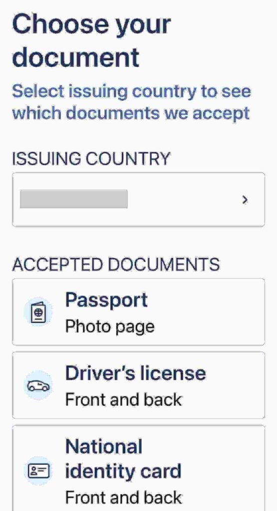 Bybit Kyc Document Selection Screen Showing Country and ID Type Options