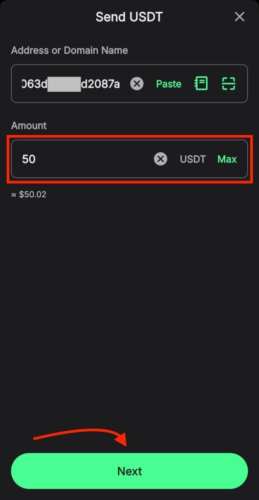 Trust Wallet Send USDT Amount