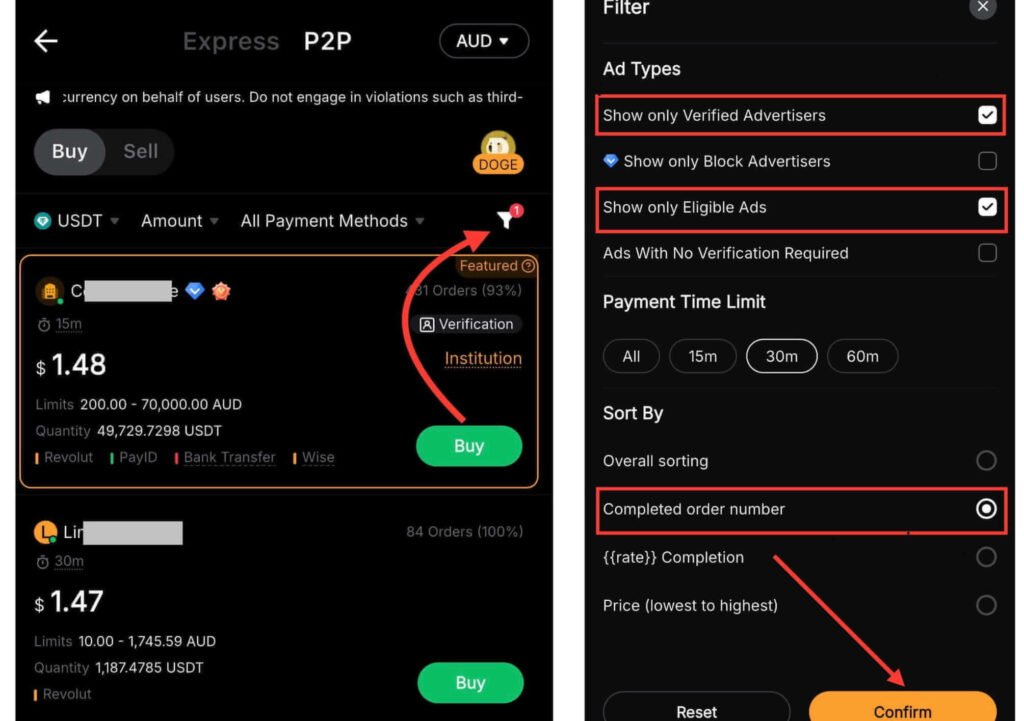 how to filter sellers on Bybit P2P