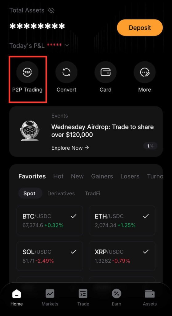 how to find P2P trading on Bybit homepage click P2P trading section
