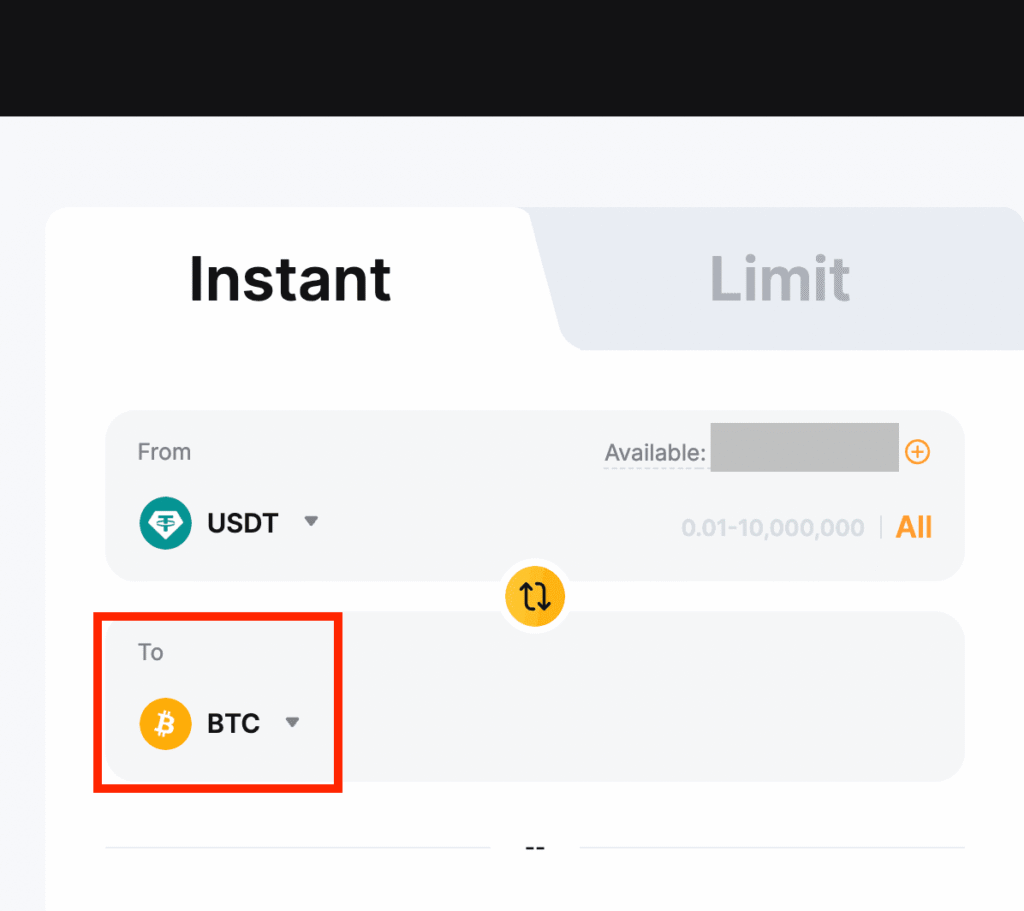Bybit website Crypto Converter page showing BTC (Bitcoin) selected in the To field