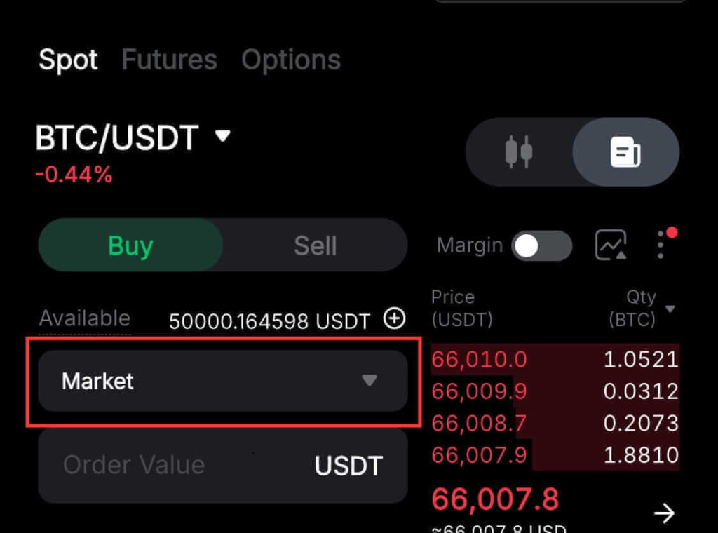 Bybit Demo Trading order panel showing the Market and Limit order options