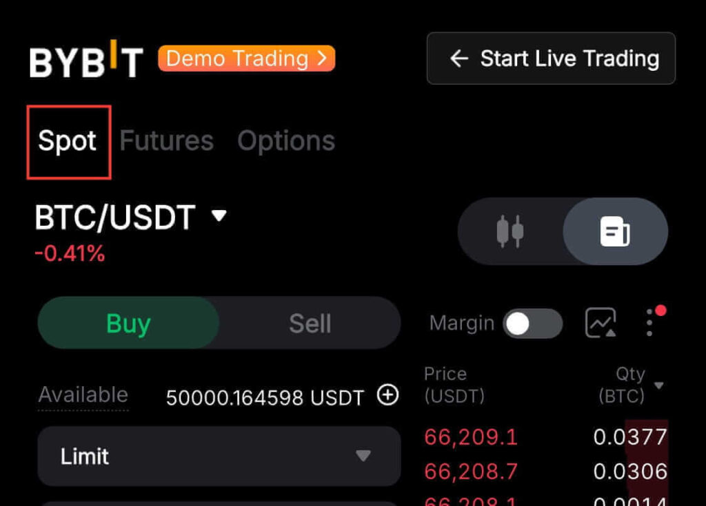 Choose between Spot and Futures in Bybit Demo Trading