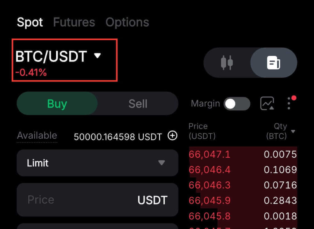 Bybit Demo Trading search bar showing the BTC/USDT trading pair